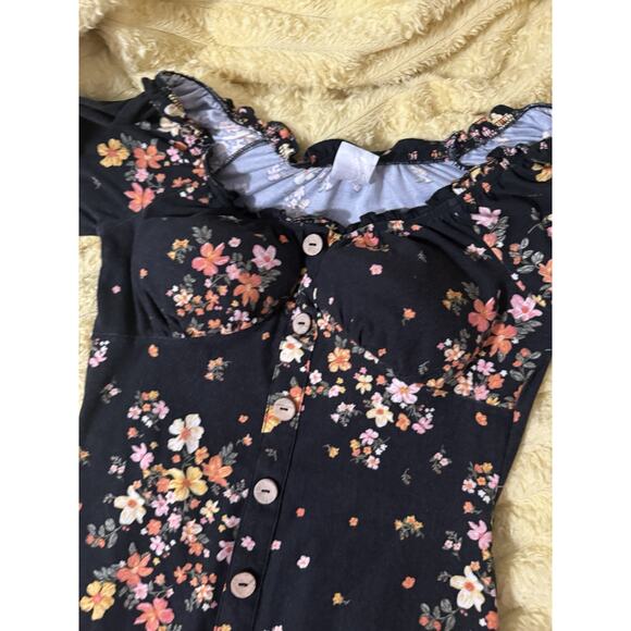 Women’s Black, Long, Sleeved, Soft Cotton Dress Floral Size Small - Picture 6 of 7